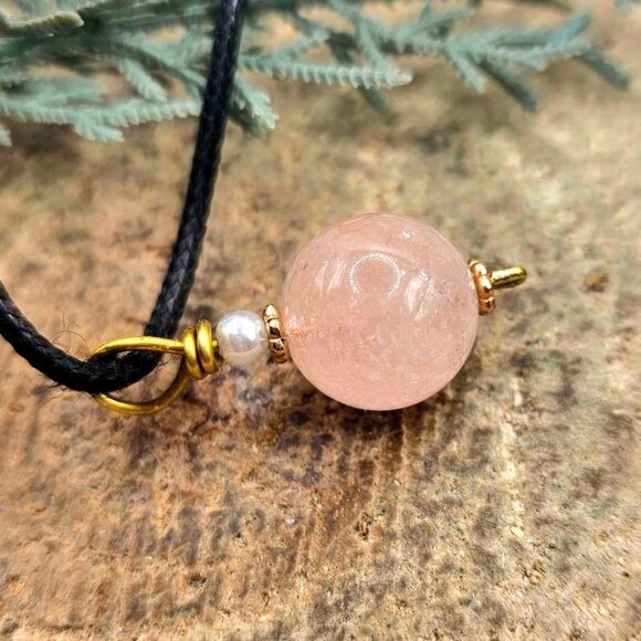 Nature Pink Morganite Big Round Bead Pendant Necklace - Picture 2 of 10